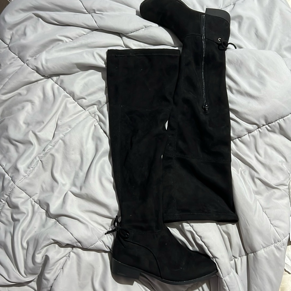 Black suede over the knee boots